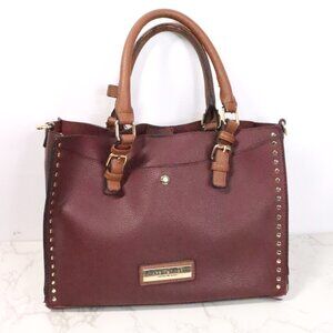Andrew Marc New York Mahogany Burgandy Brown Vegan Leather Satchel Handbag Purse
